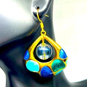 Handmade Gold and Blue Dazzling Earrings